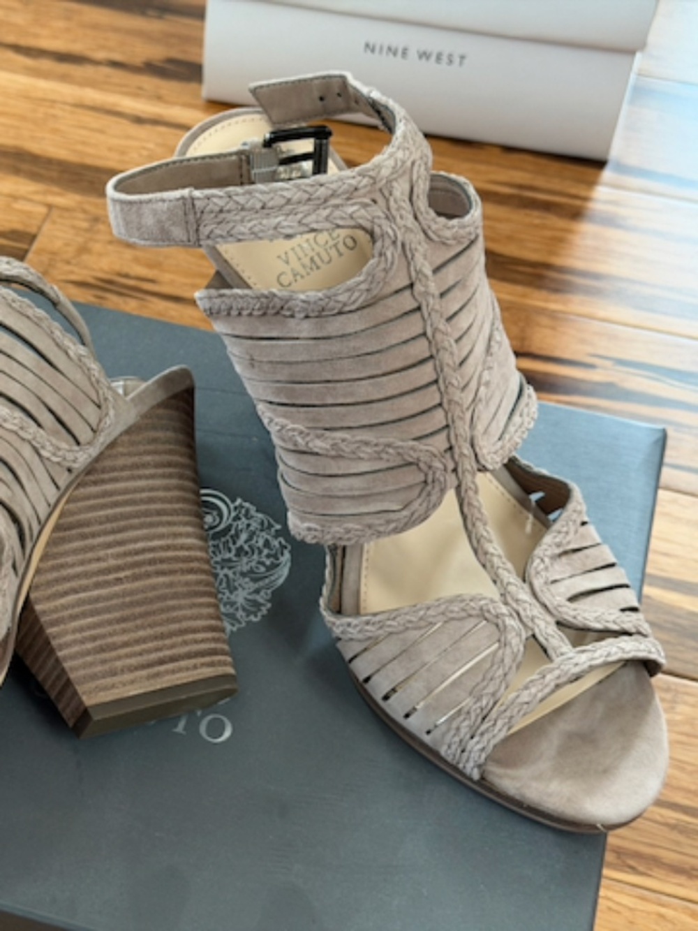 Vince Camuto Taupe Caged Block Heel Sandals Size 11